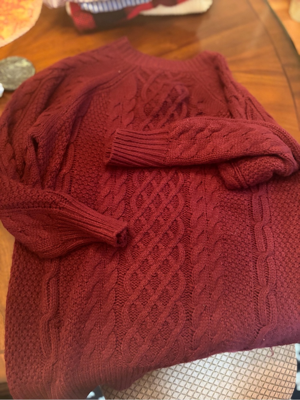 Women’s Cable Knit Crewneck Dress - Burgundy